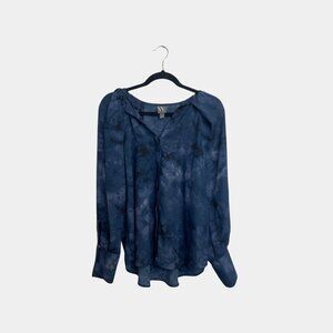 Worthington Dark Blue Watercolor Print Long Sleeve Blouse – Size L